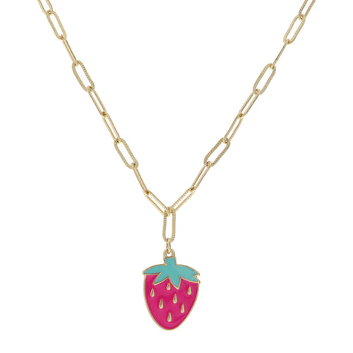 Kid's Enamel Strawberry Necklace