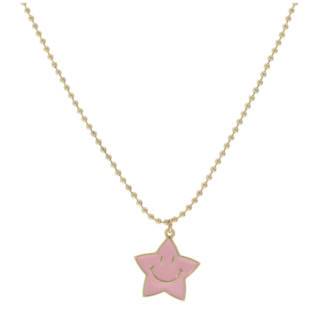 Kid's Enamel Pink Star Necklace