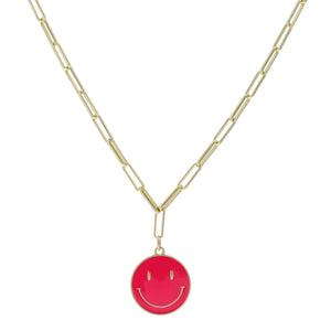 Kid's Enamel Hot Pink Smiley Face Necklace