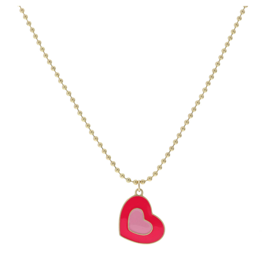 Kid's Enamel Pink Heart Necklace