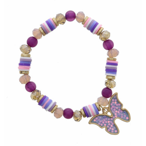 Kid's Enamel Purple Glitter Butterfly Bracelet