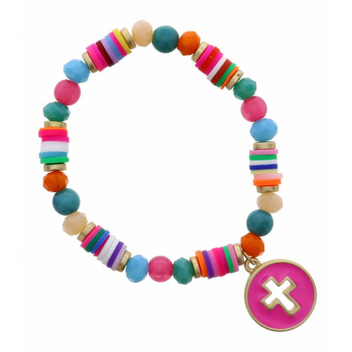 Kid's Enamel Pink Cross Bracelet