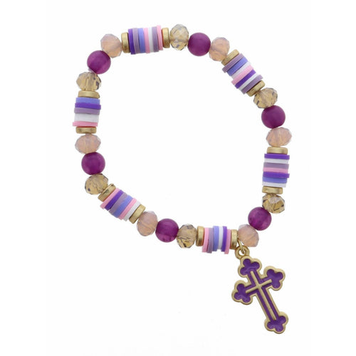 Kid's Enamel Purple Cross Bracelet
