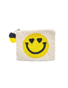 Beaded Heart Eyes Smiley Pouch