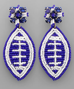 Blue Football Beaded Earrings