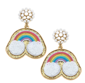 Stuck on You Chenille Glitter Rainbow Patch Earrings