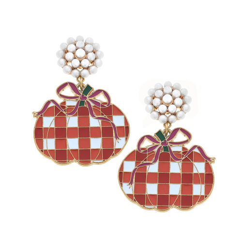 Halloween Gingham Pumpkin Earrings