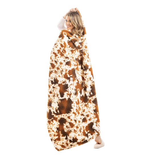 Brown Cow Print Sherpa Throw Blanket