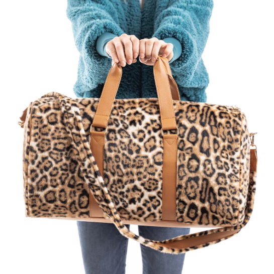 Brown Leopard Fur Weekender Bag