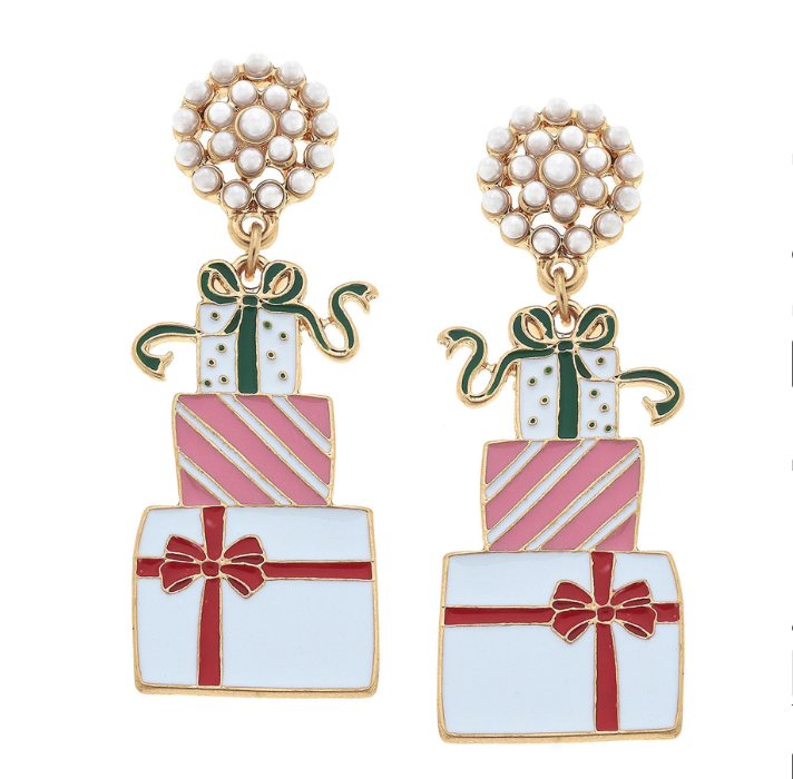 Noelle enamel Christmas present earrings