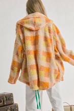 Fun Orange Contrast Plaid Sherpa a with hood and buttons