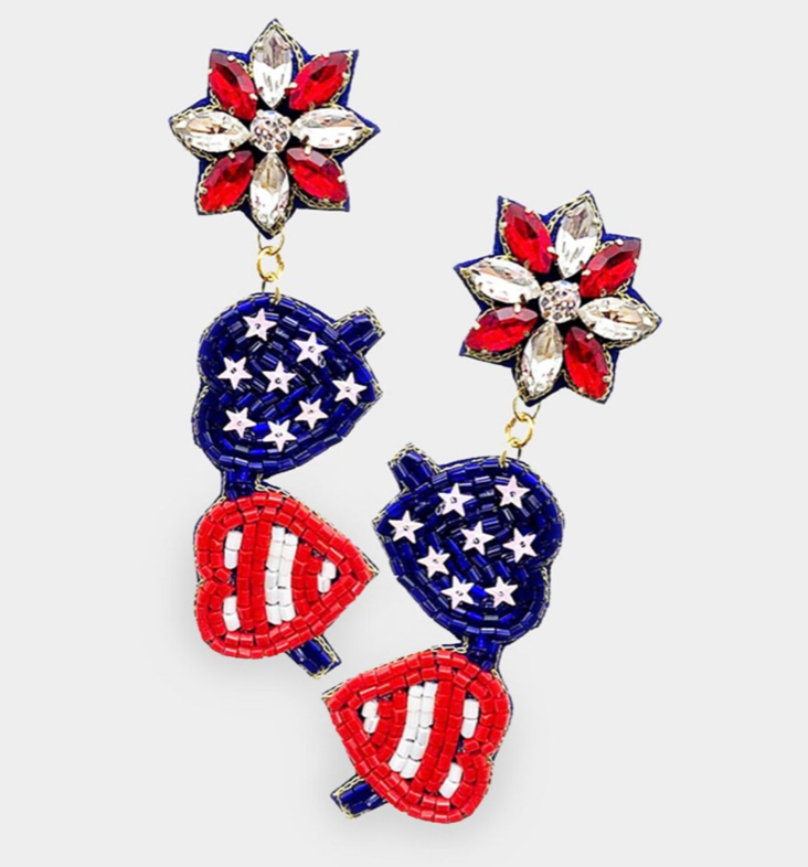 Fourth of July Sunglasses Beaded Earring