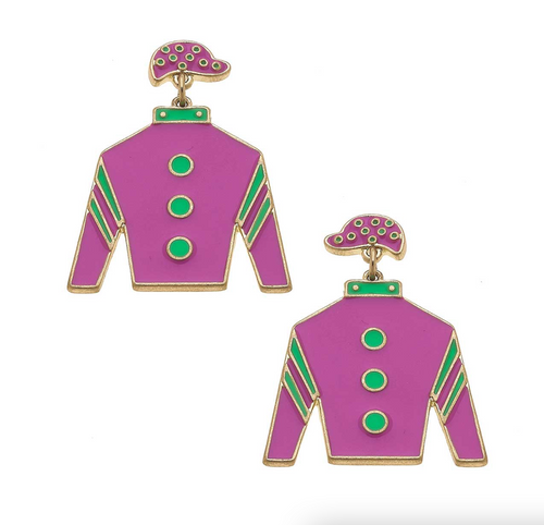 Quinn Enamel Jockey Earrings in Pink & Green