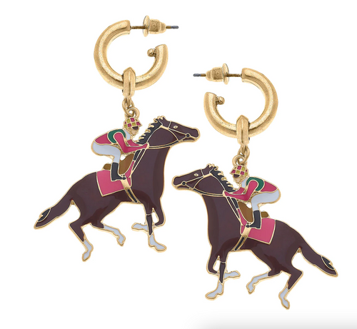 Flynn Jockey & Horse Enamel Drop Hoop Earrings