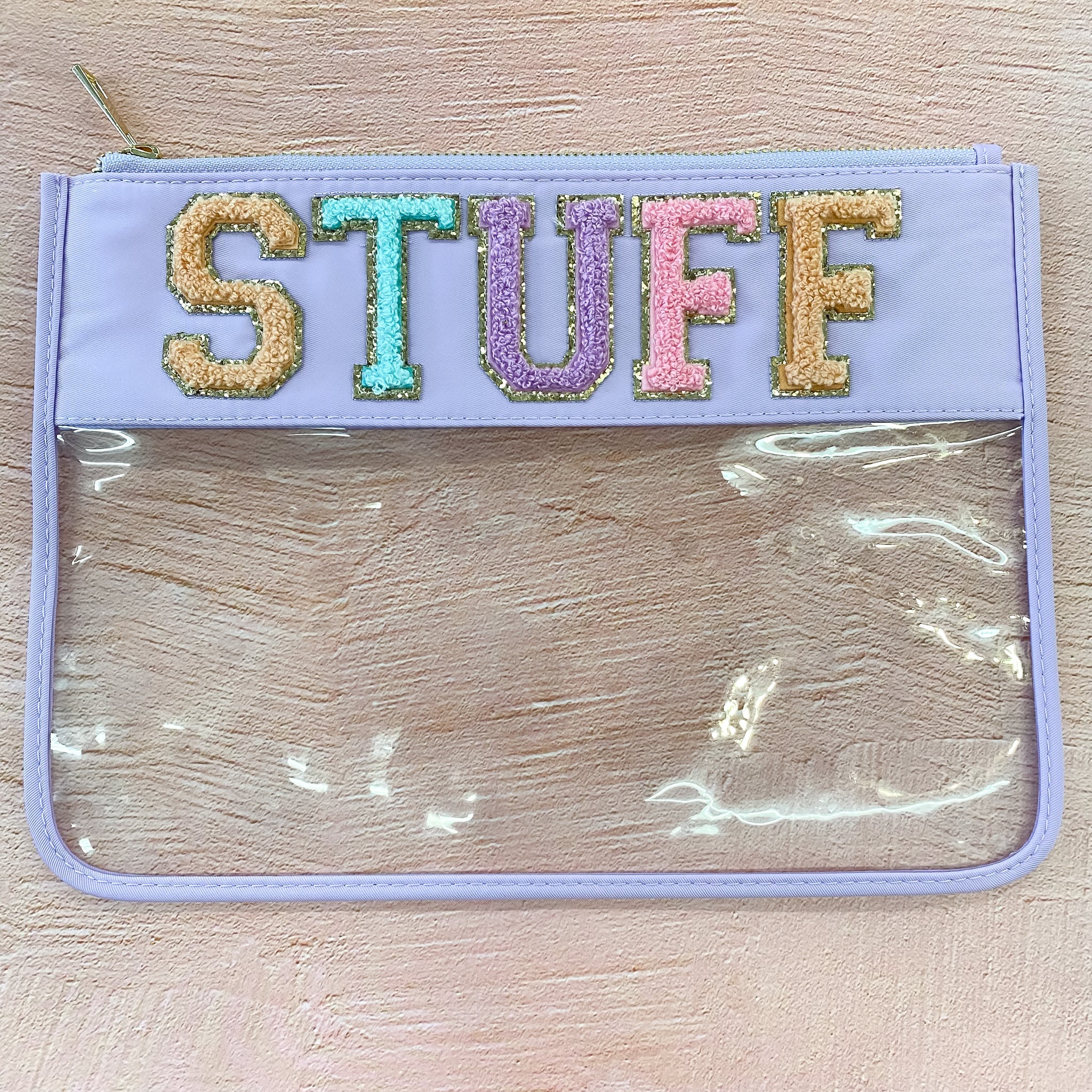 "Stuff" Clear Chenille Letter Pouch