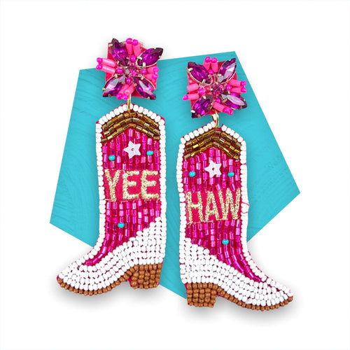 Yee Haw Cowgirl Boot Beaded Earrings