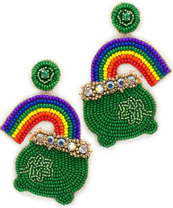 St.Patrick's Day Pot of Gold Rainbow Beaded Earrings