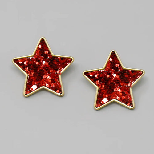 Red Star Glitter Stud Earrings