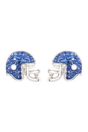 Blue Rhinestone Football Helmet Stud Earrings