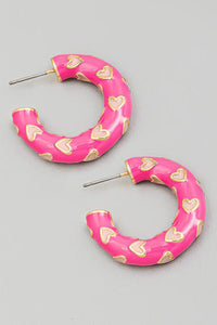Hot & Light Pink Heart Hoop Earrings