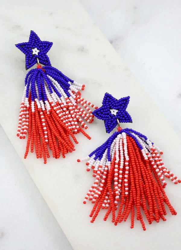 Star Spangled Beaded Fourth of July Earrings